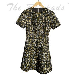 Ted Baker London Black Mini Formal Dress with Gold Metallic Flowers Size 1